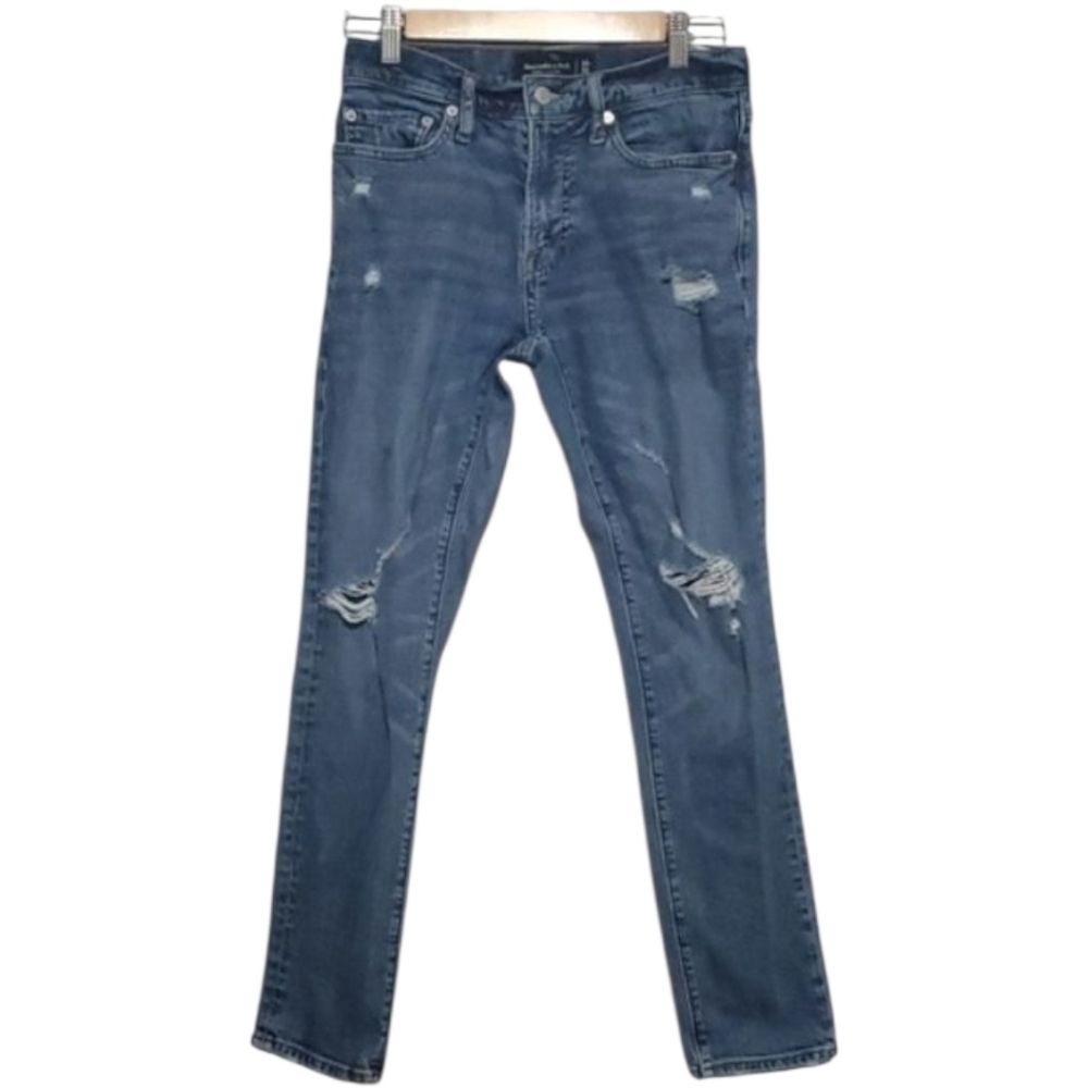 Abercrombie & Fitch jeans men's size 28‎ blue destroyed skinny stretch Grunge
